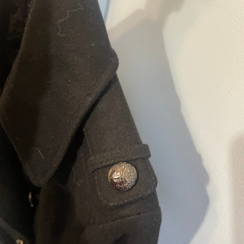 GUESS Black Wool Double Breasted Peacoat with Ruffle Size M - Picture 11 of 15
